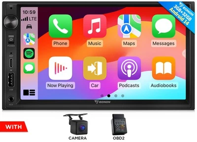 Eonon UX7 2DIN Android 14 Head Unit CarPlay Android Auto Sat Nav DSP WiFi6 Radio - Image 1 of 4