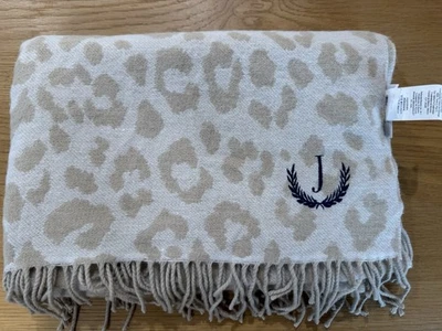 Mark & Graham Italian Blanket Scarf Leopard Tan Cream Tassle Monogram “J” - Image 1 of 4