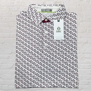 Tasc Performance Cloud Polo Shirt Golf Short Sleeve White Floral Men’s Small - Picture 1 of 5