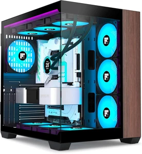 M9 PC Case -Genuine Walnut Wood, Pre-Installed 7 PWM ARGB Fan, ATX Mid-Tower Gam - Picture 1 of 12
