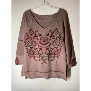 oft Surroundings Renaissance Hemd braun Samt Applikation roher Rand Oversized XS - Bild 1 von 5