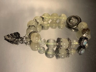 Natural Phantom Crystal + Citrine +Green moonstone + Opal Charm Bracelet - Image 1 of 4