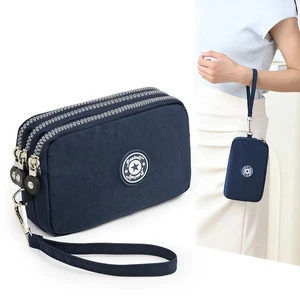 Neu Dreilagig Reißverschluss Kurze Tasche Mode Hand Make-up Damentasche Wasserdicht Tasche - Bild 1 von 15