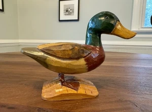 Estatuilla de pato mallardo de madera tallada a mano arte popular rústico decoración de cabaña caza - Imagen 1 de 6