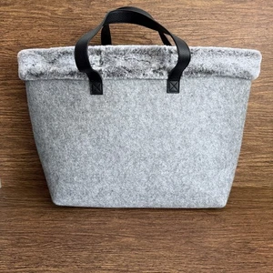 Barnes & Noble Book Holiday Travel Overnight Grey Tote Bag Faux Fur Trim Chic - Picture 1 of 6