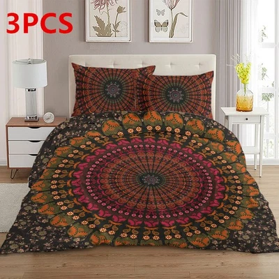 Juego de funda nórdica bohemia de 3 piezas con 2 fundas de almohada negro naranja mandala juego de cama Foto 1 de 4