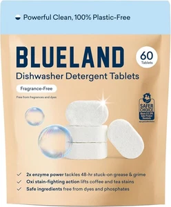 BLUELAND 100% plastikfreie Spülmitteltabletten, 60 Stück, unparfümiert Öko - Bild 1 von 7