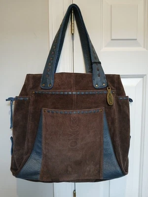 Camila Alves Cuero Grande Cartera Bolso de Hombro Bolso de Mano Marrón Azul Gamuza Muxo Foto 1 de 4