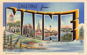 Vintage Grüße aus Maine Leinen Postkarte von Curt Teich Co. - Bild 1 von 2
