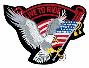 10 pulgadas Live to Ride Up-wing Eagle Banner Chaleco Motociclista Parche Trasera con Bandera de EE. UU. - Imagen 1 de 3