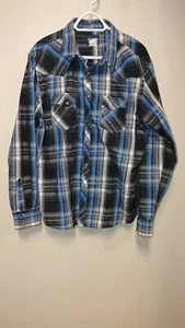 WRANGLER  ***SIZE XL*** Plaid  Snap Long Sleeve Shirt Blue Black - Picture 1 of 4