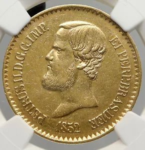 1852 BRAZIL King Dom Pedro II BRAZILIAN Antique Gold 20000 Reis NGC Coin i92473 - Picture 1 of 5