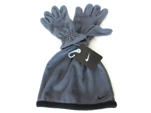 NIKE Beanie & Gloves Set Gray Fleece Black Swoosh KIDS - Picture 1 of 6
