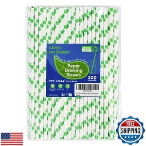 Lives on Green Disposable Green Polka Dots Paper Straws for Drinking 7.75 inc - Picture 1 of 5