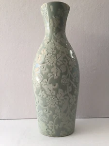 VASE CONTEMPORAIN DÉCORATIF DESIGN CERAMIQUE CÉLADON VERT ART FLORAL - Picture 1 of 8