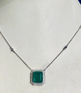 Collar colgante esmeralda verde de 6,30 quilates con cadena plata esterlina 925 14 k WGP - Imagen 1 de 10