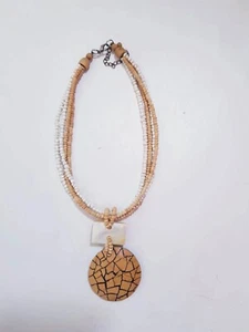 Vintage Style Tribal Necklace Carved Wood Turtle Pendant Beaded - Picture 1 of 12