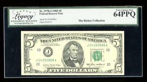 DBR 1985 $5 FRN Kansas City Fr. 1978-J Legacy 64 PPQ Serial J14392888A - Picture 1 of 2