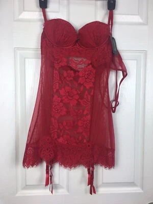 NWT Frederick's of Hollywood S Sexy Red sheer corset Lingerie Garters Nightwear - Image 1 of 4