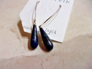 Tiger Mountain Sterling Silver Lapis Lazuli Stone Wire Dangle Earrings- New - Foto 1 di 5