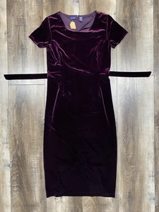 Vintage 90s Hillard & Hanson Midi Dress Velvet Size 4 Purple Goth Stretch Plum - Picture 1 of 8