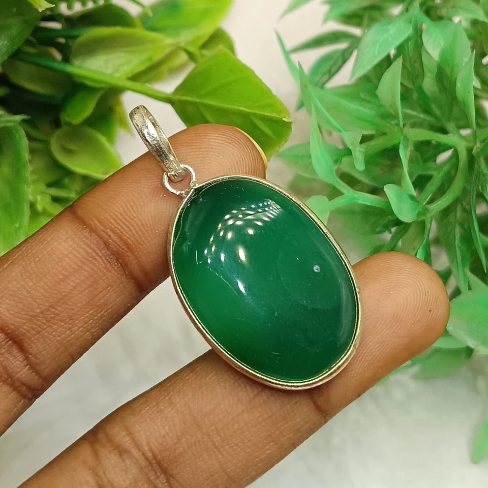 Onyx Gemstone 925 Sterling Silver Plated Handmade Bezel Pendant Jewelry - Image 1 of 1