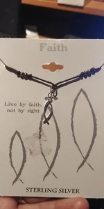 AUTHENTIC " FOOTNOTES " STERLING SILVER PENDANT AND NECKLACE: LIVE BY FAITH FISH - Picture 1 of 3