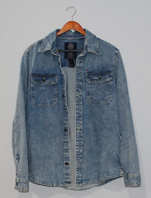 Buffalo David Bitton Shirt Men's Medium Blue Denim Jeremy Bleached and Blast - Image 1 of 4