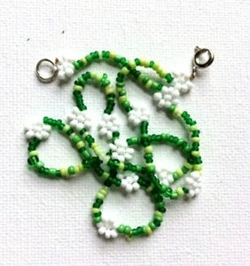 Glas Samen Perlen grüne Blume Halskette Hippie Liebe Strand festlich Sommer - Bild 1 von 1