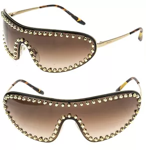 PRADA 73V WRAP Ornate Gold Brown Metal Stud Shield Runway Sunglasses PR73VS - Picture 1 of 12