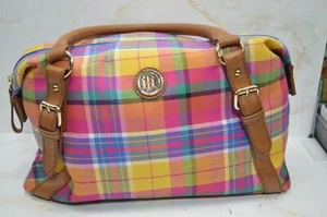 Vntge Tommy Hilfiger Shoulder Bag Plaid Pink Green Yellow Orange great condition - Picture 1 of 10