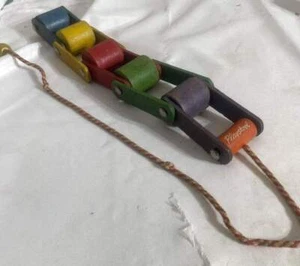 1950s Playskool Caterpillar Wooden Roller Jointed Pull Toy All Original !! - Picture 1 of 4