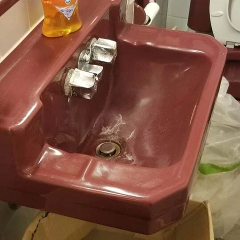 NEW Purple Vtg Small Mid Century Ceramic Burgundy Porcelain Bath Sink Old Std Cover