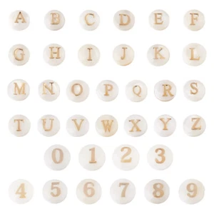 36PCS Natural Shell Letter Number Beads Flat Round Alphabet A-Z Number 0-9 - Picture 1 of 6