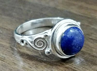 Anello fatto a mano in argento sterling 925 forma rotonda lapislazzuli tutte ... - Immagine 1 di 4