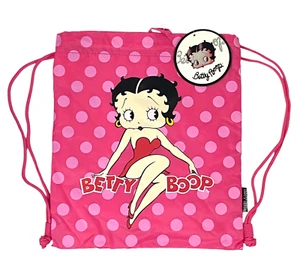 Betty Boop Pink Polka Dot Drawstring Backpack Cinch Bag 13" x 11"' Zip Pocket - Picture 1 of 3