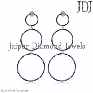 3.56Ct Zafiro Azul Boda Pendientes Oro Rosa 14k Joyería Fina Regalo Para Mamá - Imagen 1 de 4