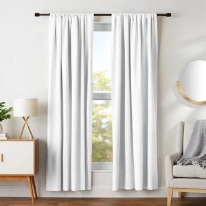 AmazonBasics Room Darkening Window Curtain White 42x84 Rod Pocket  NEW - Picture 1 of 10
