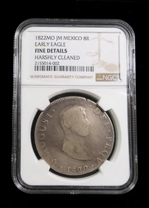 1822 MO JM Mexico 8 Reales Early Eagle NGC Certified Fine Details. #5744 - Picture 1 of 4