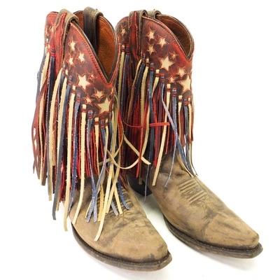 Dan Post Liberty Western Boots Fringe USA  Red White Blue Women Sz 9.5M - Image 1 of 4