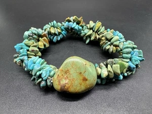 Turquoise Nugget Bead Stretchable Bracelet 6” - Picture 1 of 8