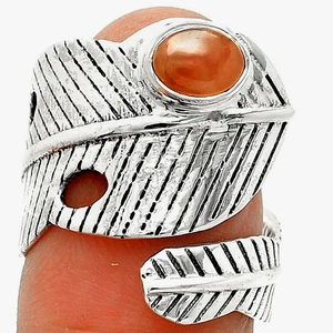 Adjustable Feather - Guava Quartz 925 Sterling Silver Ring s.7.5 Jewelry R-1473 - Picture 1 of 5