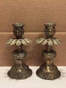Candelabros vintage de metal y latón ornamentados Regency MCM 2 PIEZAS LEER DESCRIPCIÓN - Imagen 1 de 15