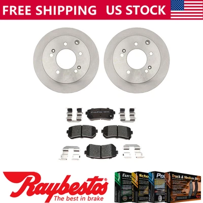 Kit de rotores de freno traseros + pastillas de cerámica y herrajes para Kia Forte 2010-2013 Foto 1 de 4