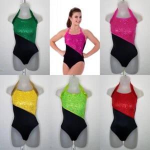 Varsity LEOTARD Dance Costume Black w/Color & Size Choice Child & Adults - Picture 1 of 10