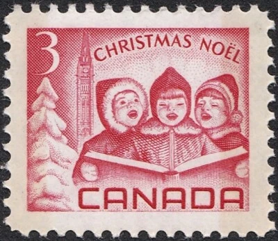 TAGGED 1967 CANADA 3¢ CHILDREN CHRISTMAS CAROLING STAMP, MINT MNH, Scott #476p - Image 1 of 4