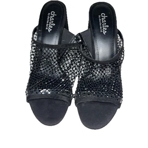 Charles by Charles David Black Runaway Mesh Rhinestone Mule Slide Sandal 8.5M - Picture 1 of 13