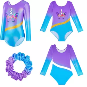 Girls Jumpsuit Ballet Unitard Round Neck Leotard Training With Headband Workout - Picture 1 of 20