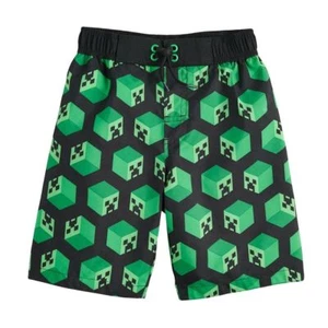 NWT Minecraft Creeper Boy's Swim Trunks Shorts Swimsuit Gamer Green Sz 4 5 - Picture 1 of 1