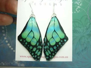 Butterfly Wing Medium Size Earrings Soft Blue Stained Glass- Fairy Jewellery - Picture 1 of 10